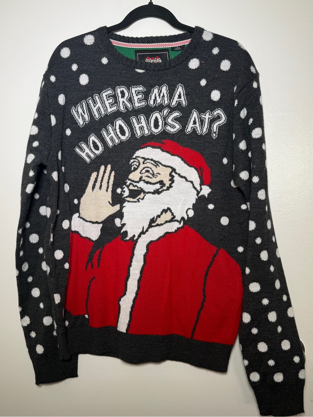Santas North Pole Approved Holiday Santa Graphic Crewneck Sweater Charcoal/Red M